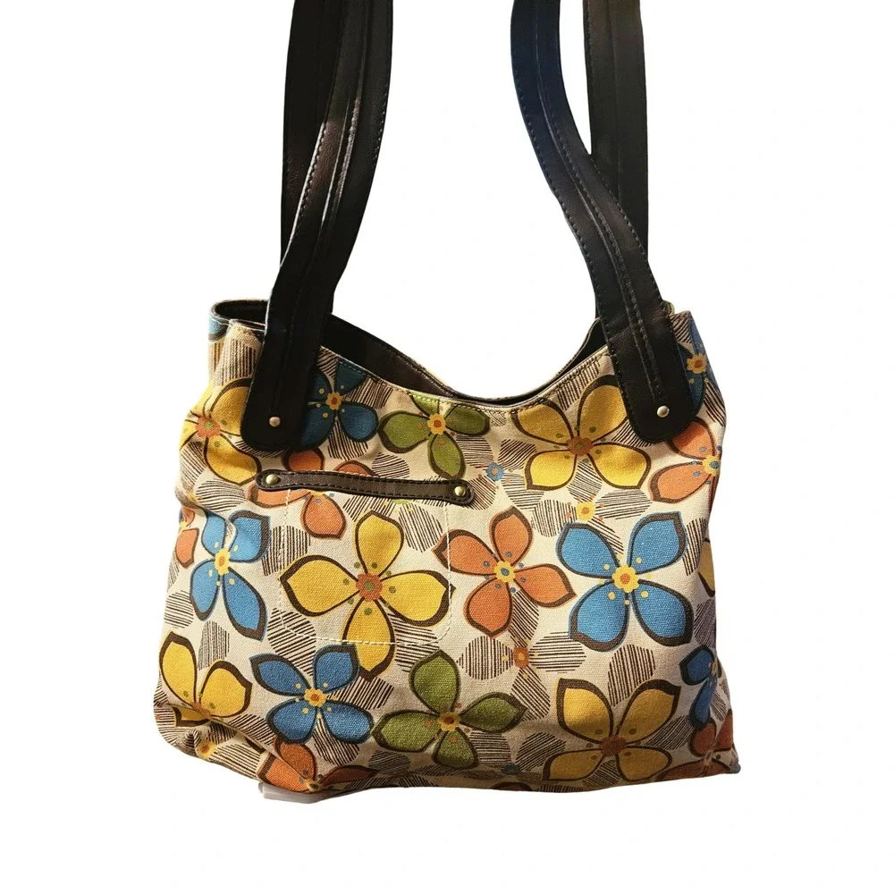 Relic Womens Retro Floral Canvas Hobo Shoulder Bag Brown Blue Yellow Multi Color